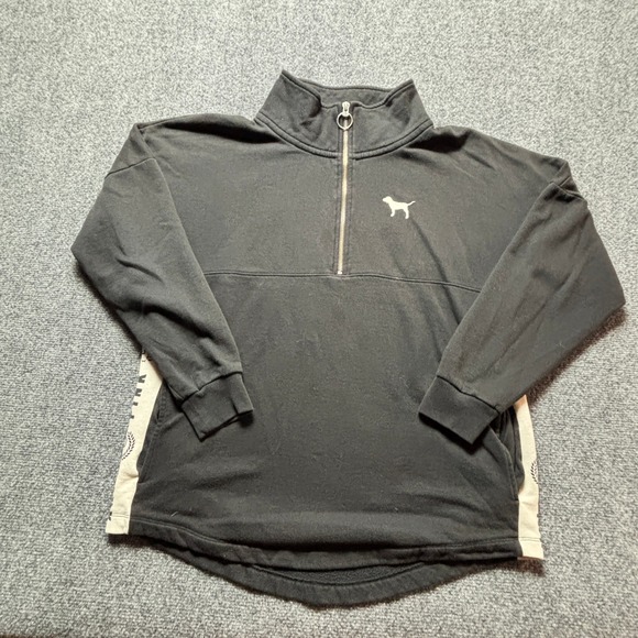 PINK Victoria's Secret Tops - Pink Victorias Secret Quarter Zip Pullover Sweatshirt Black White Logo Medium